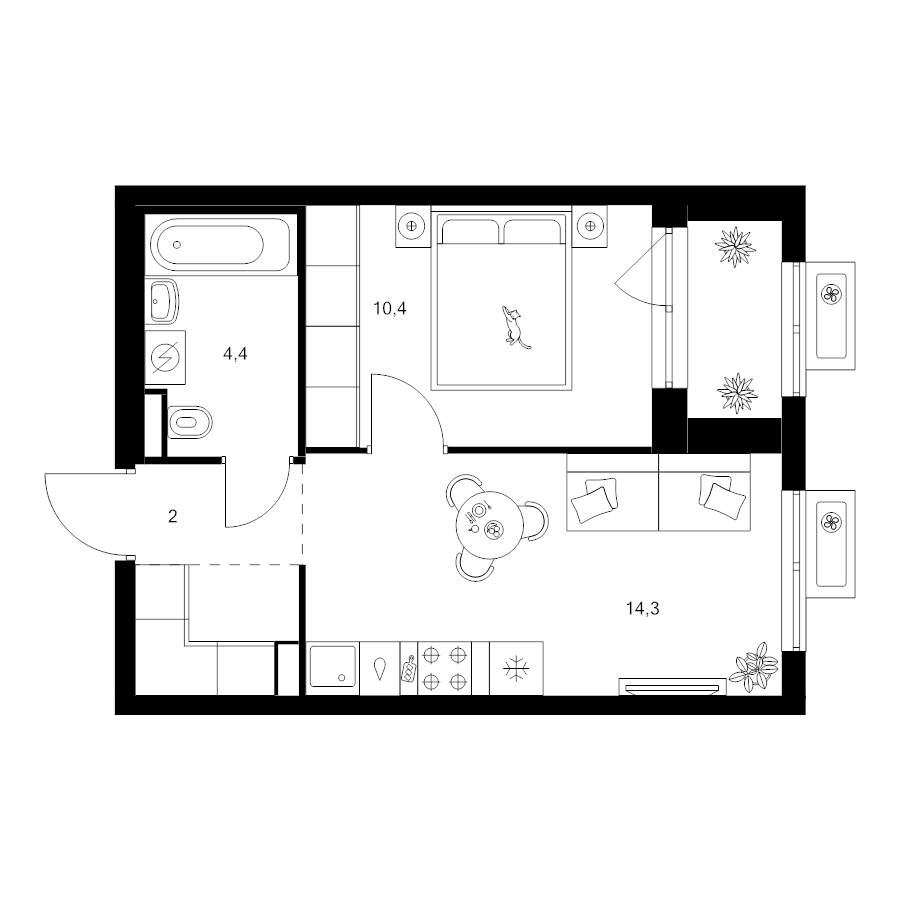 1 ккв 34,8 м²