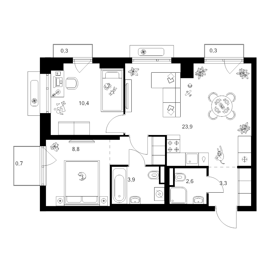 3 ккв (Евро) 57,4 м²