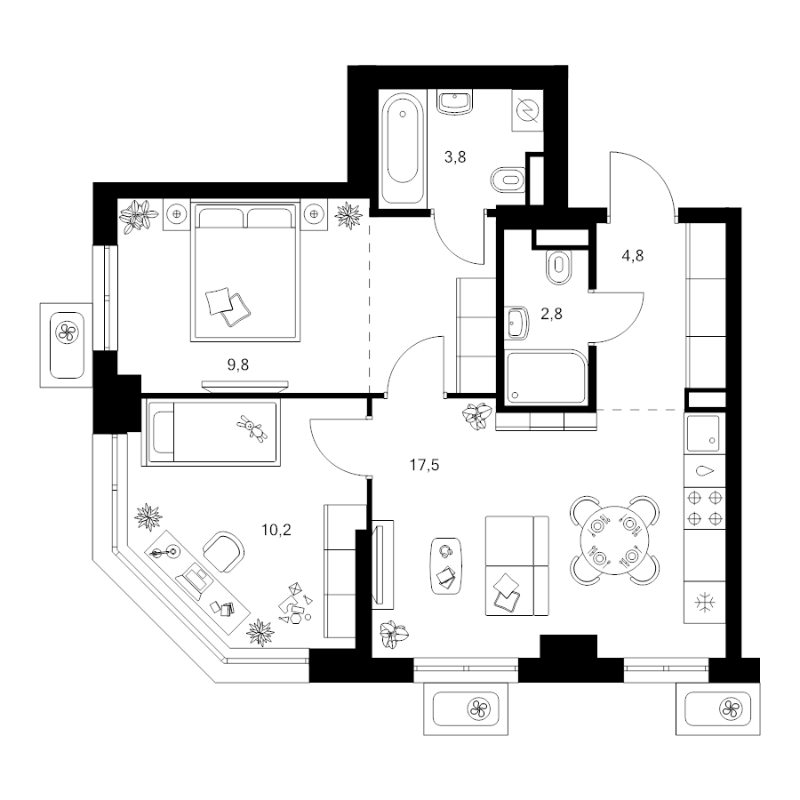 3 ккв (Евро) 53,6 м²