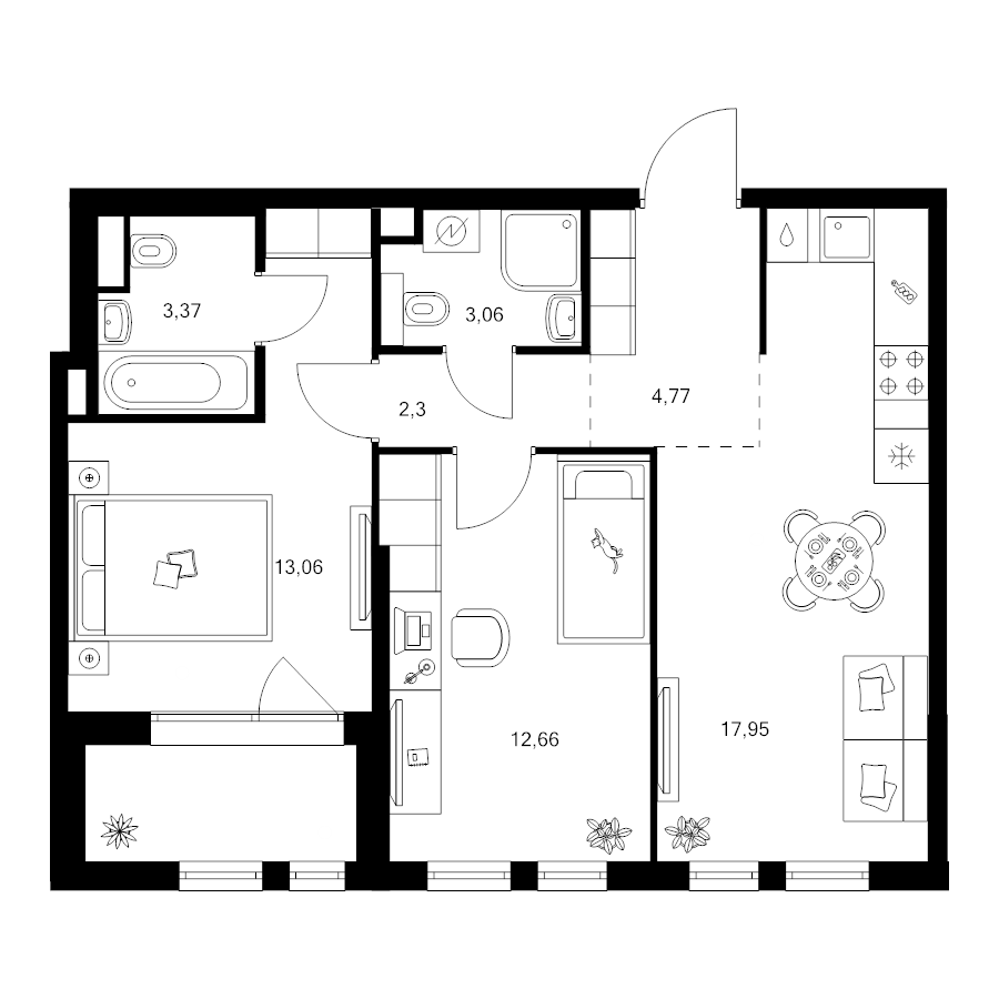 3 ккв (Евро) 59,5 м²
