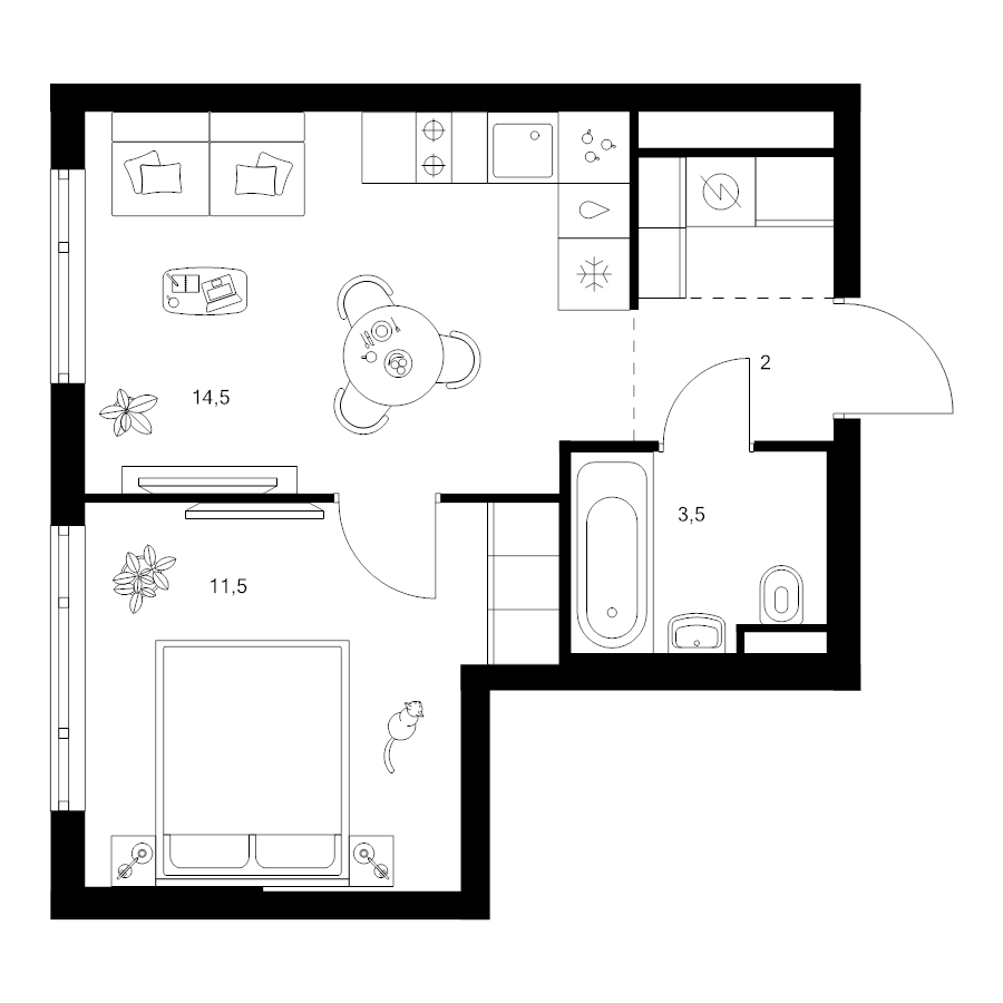 1 ккв 33,5 м²