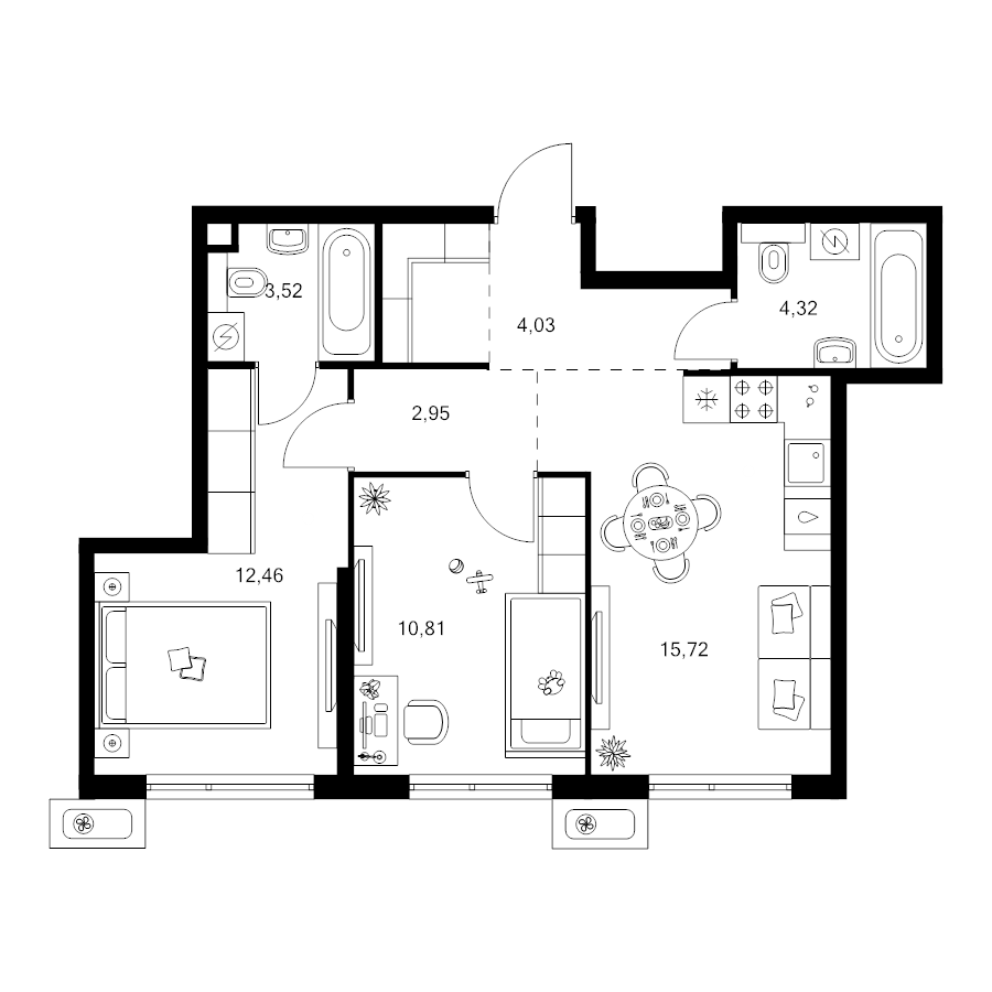 3 ккв (Евро) 56,2 м²