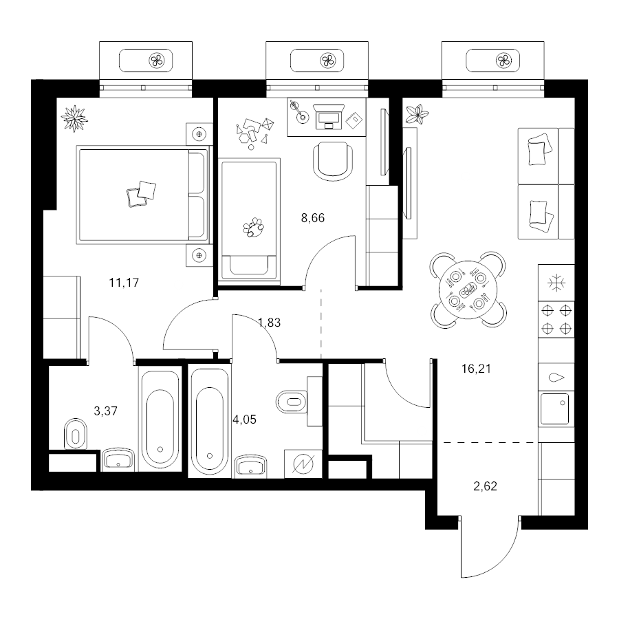 3 ккв (Евро) 50,8 м²