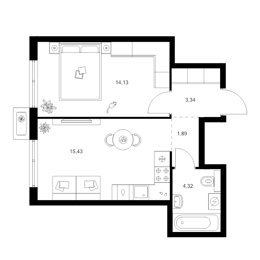 2 ккв (Евро) 39,1 м²