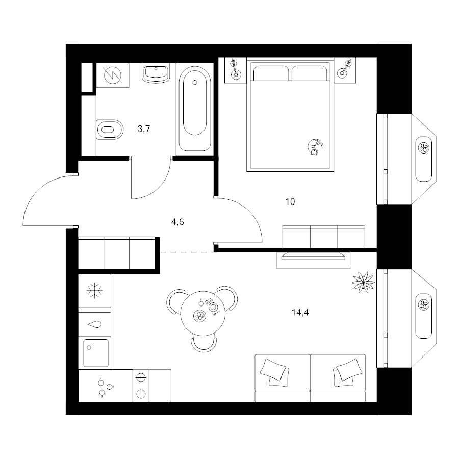 1 ккв 32,7 м²