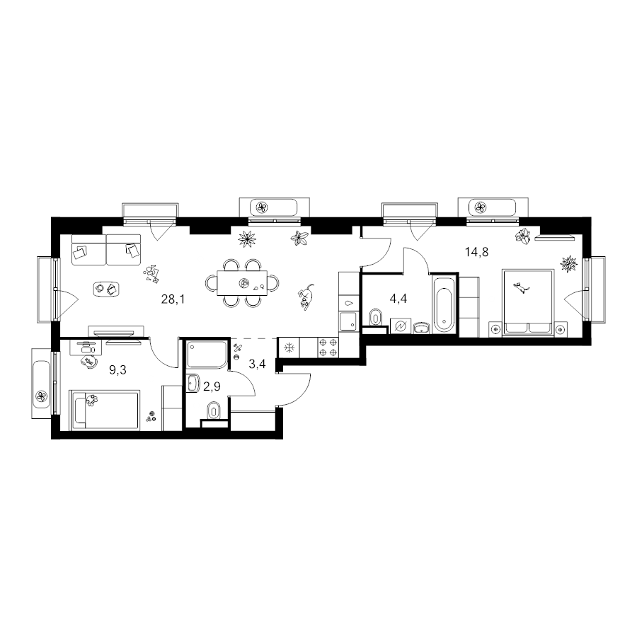 3 ккв (Евро) 63,7 м²