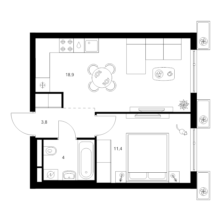2 ккв (Евро) 38,1 м²