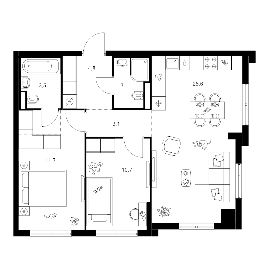 3 ккв (Евро) 66,4 м²