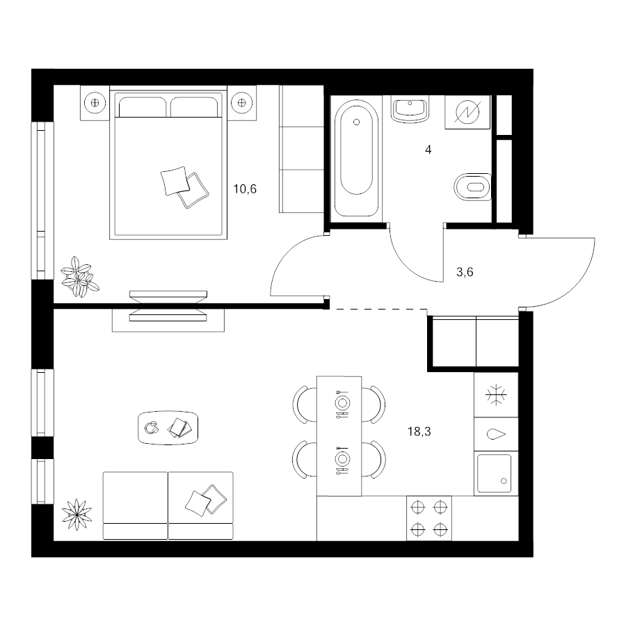 2 ккв (Евро) 36,5 м²
