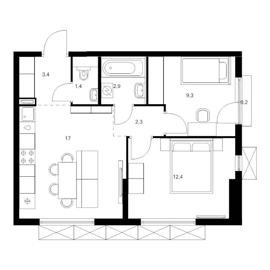 3 ккв (Евро) 48,9 м²