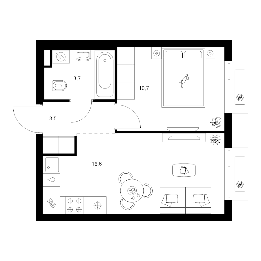2 ккв (Евро) 34,5 м²