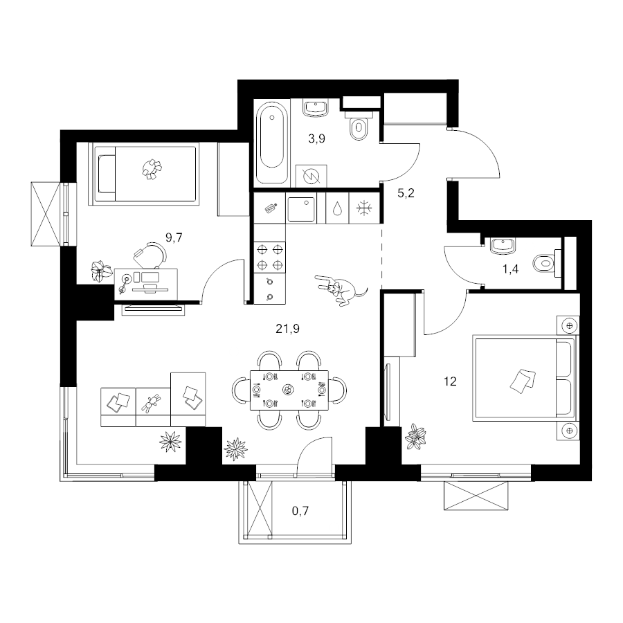 3 ккв (Евро) 54,8 м²