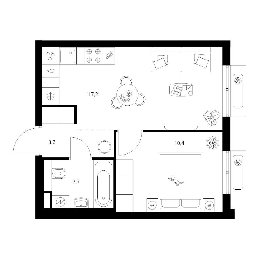 2 ккв (Евро) 34,6 м²