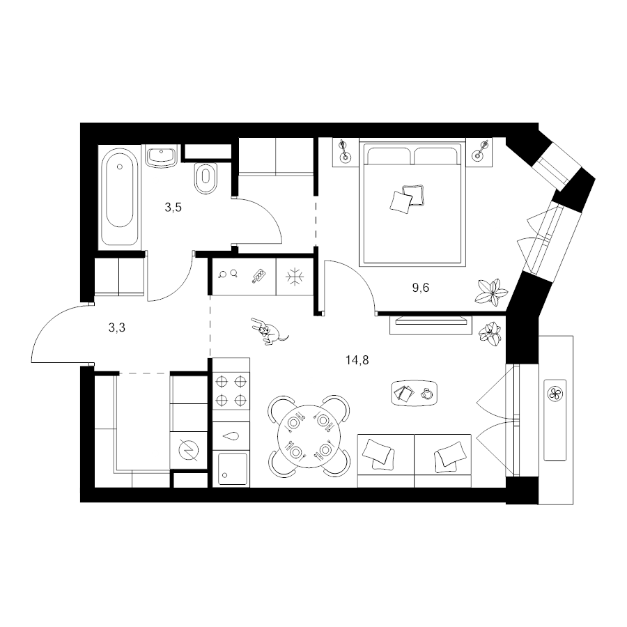 1 ккв 36,5 м²