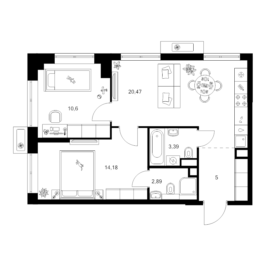 3 ккв (Евро) 57,9 м²
