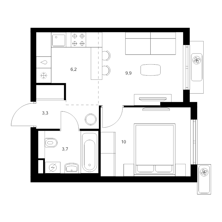 2 ккв (Евро) 33,1 м²