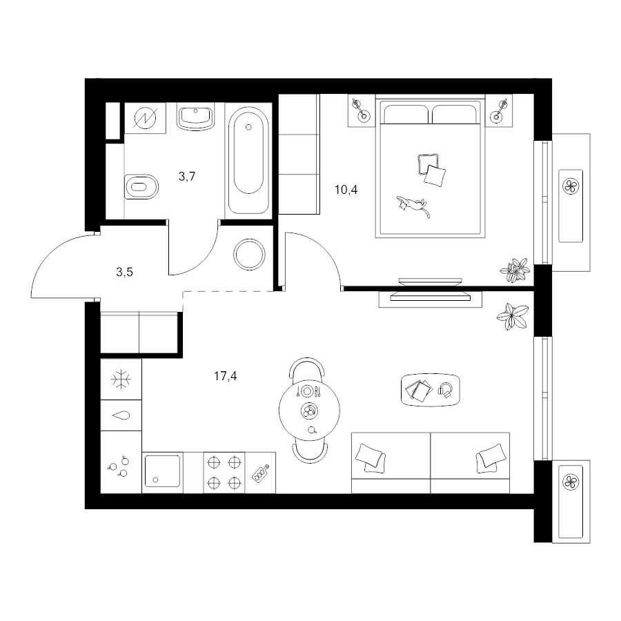 2 ккв (Евро) 35 м²