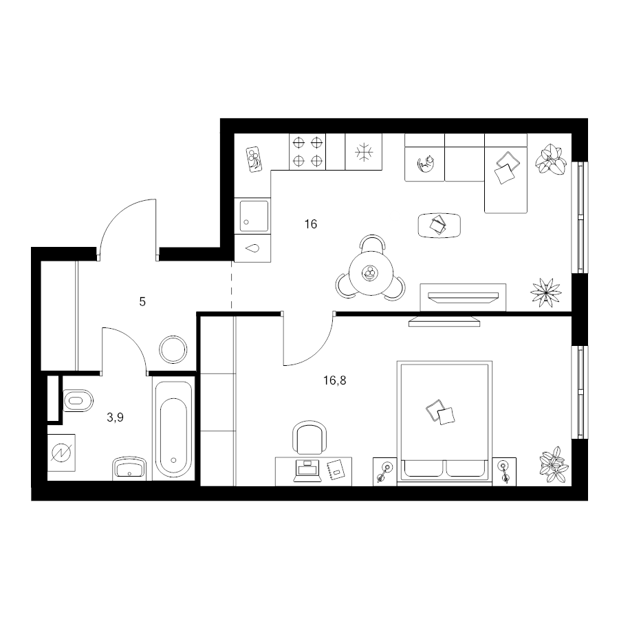 2 ккв (Евро) 41,7 м²
