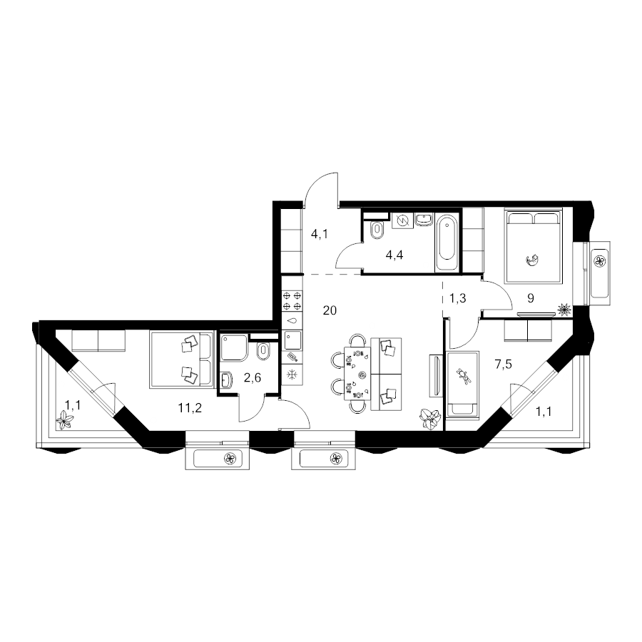 4 ккв (Евро) 62,5 м²