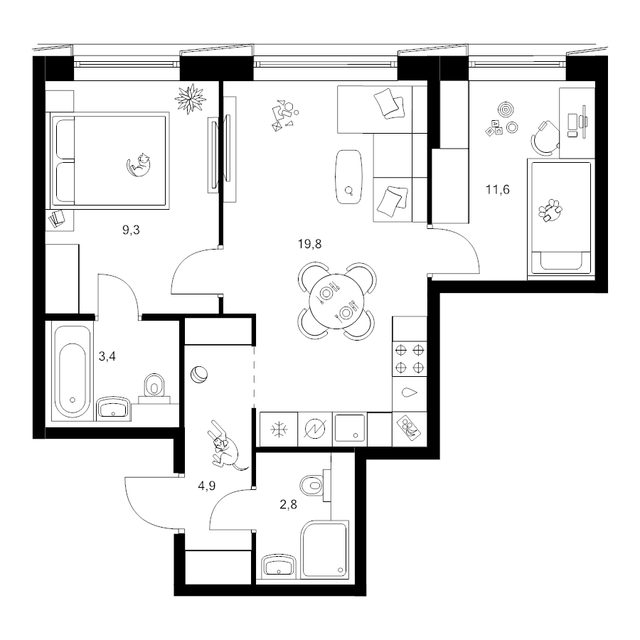 3 ккв (Евро) 51,8 м²