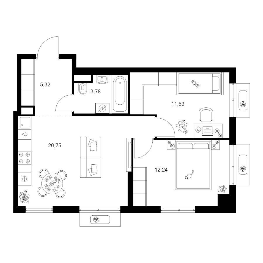 3 ккв (Евро) 53,6 м²