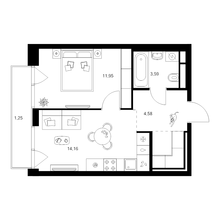 2 ккв (Евро) 38 м²