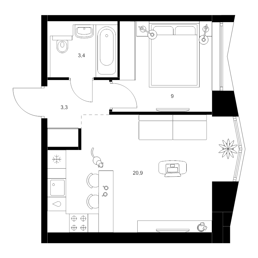 2 ккв (Евро) 36,6 м²
