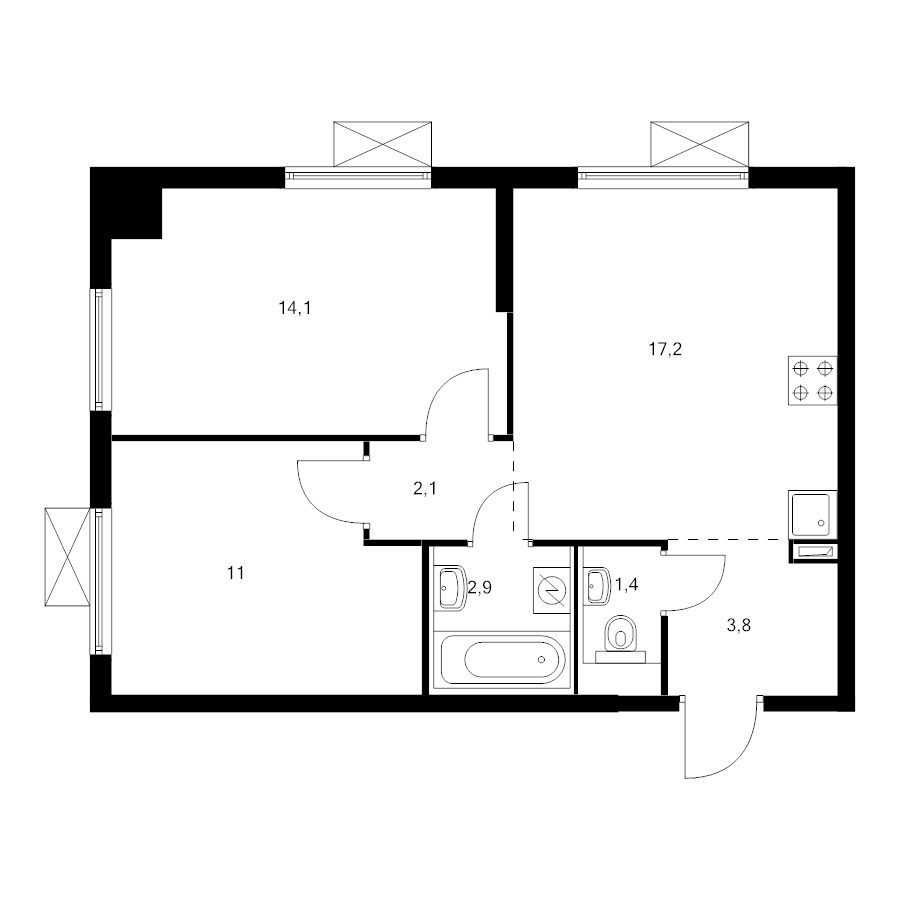3 ккв (Евро) 51,7 м²