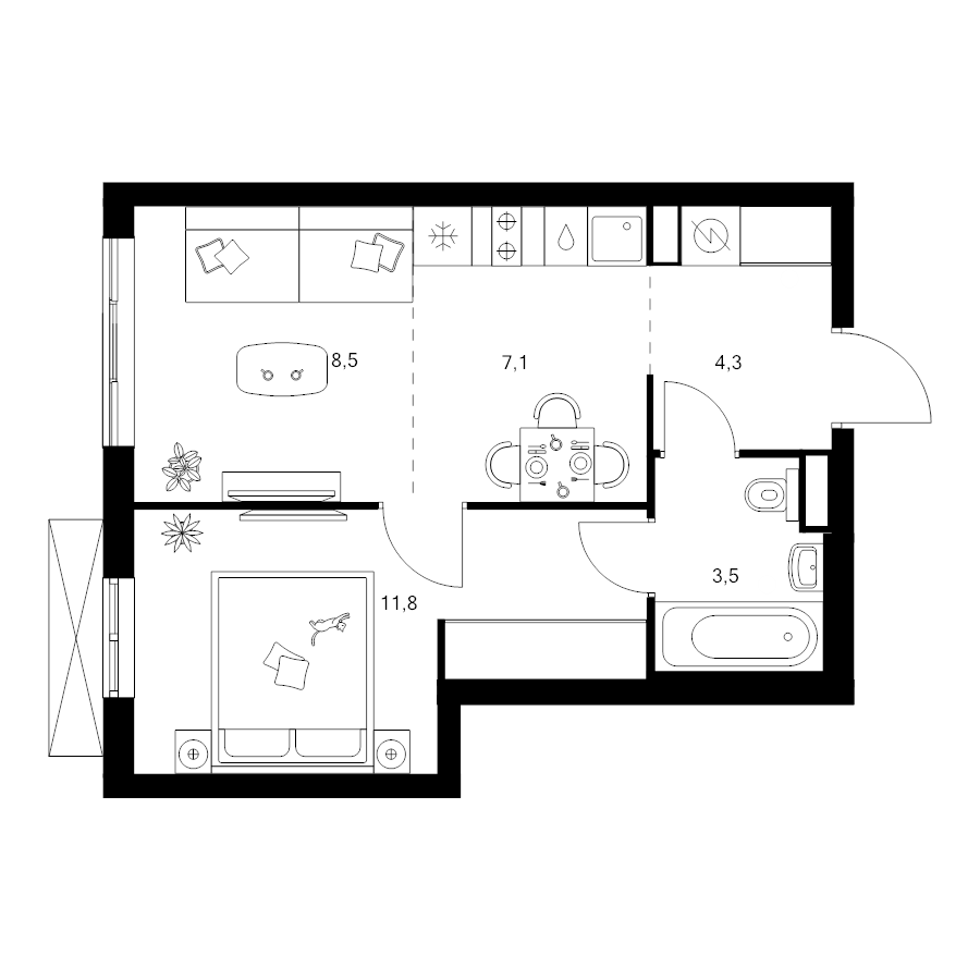 2 ккв (Евро) 35,2 м²