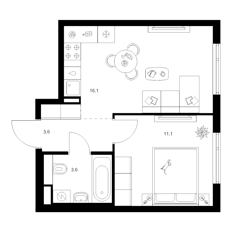 2 ккв (Евро) 34,4 м²