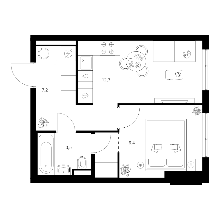 1 ккв 34,6 м²