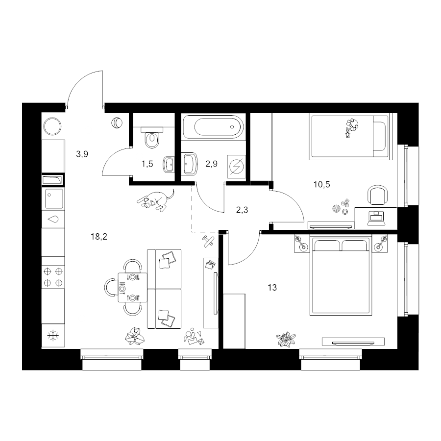 3 ккв (Евро) 52,3 м²