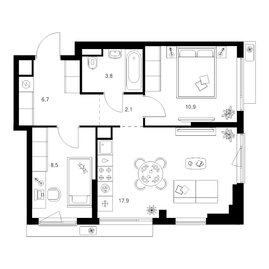 3 ккв (Евро) 49,9 м²