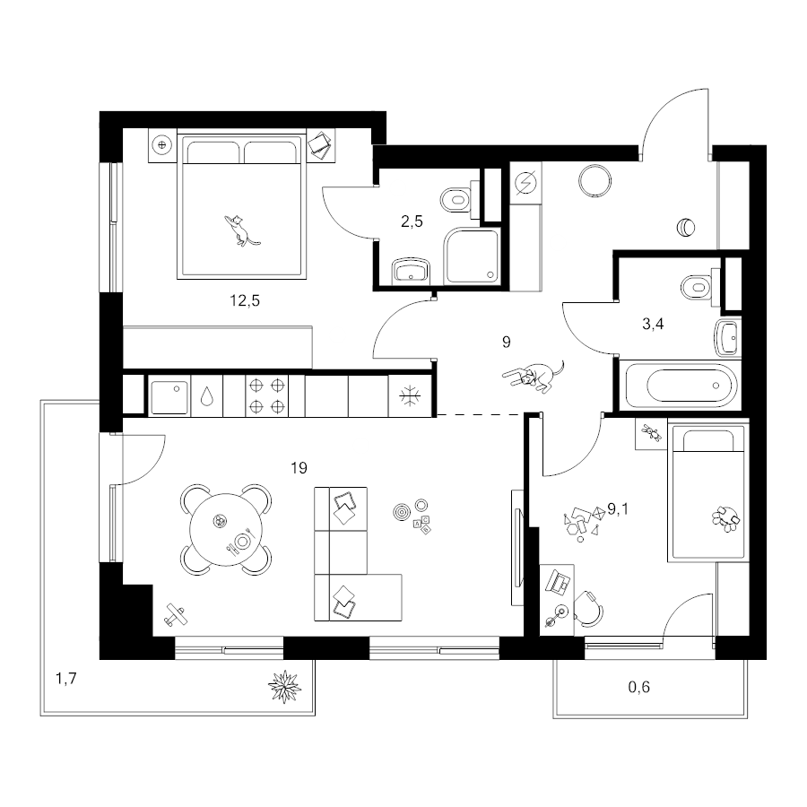 3 ккв (Евро) 57,8 м²