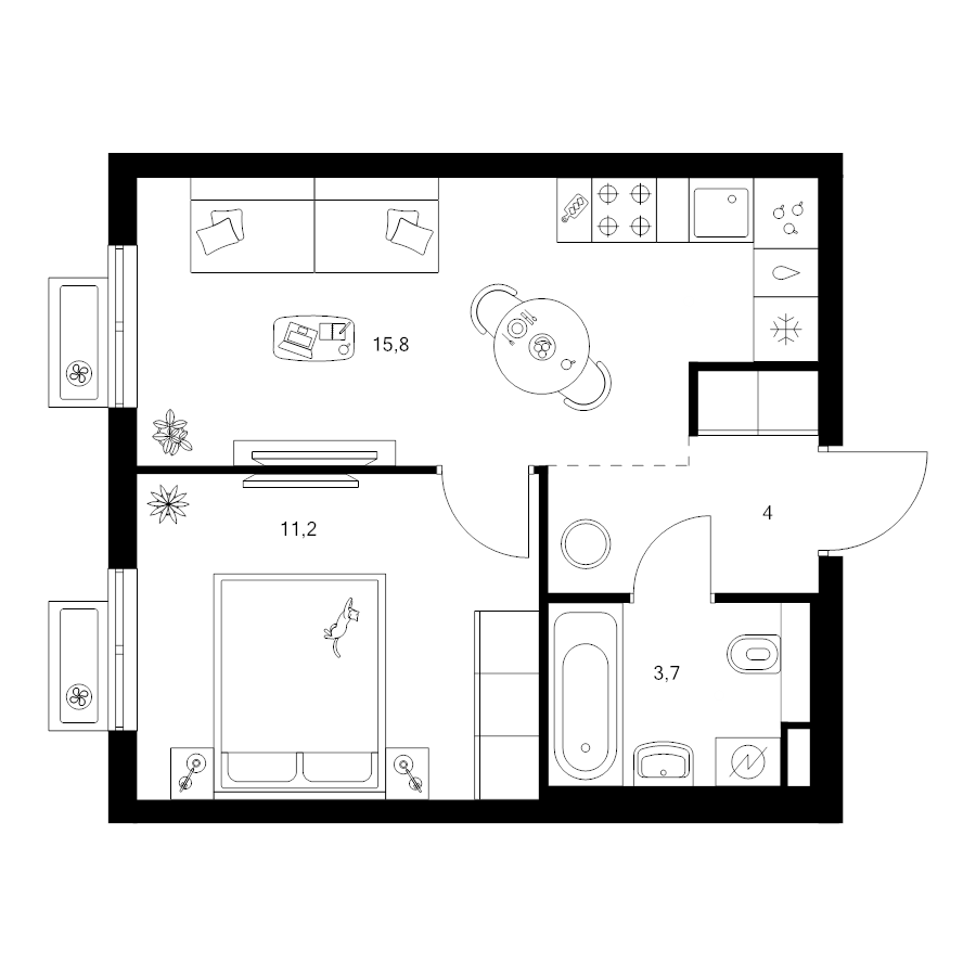 2 ккв (Евро) 34,7 м²