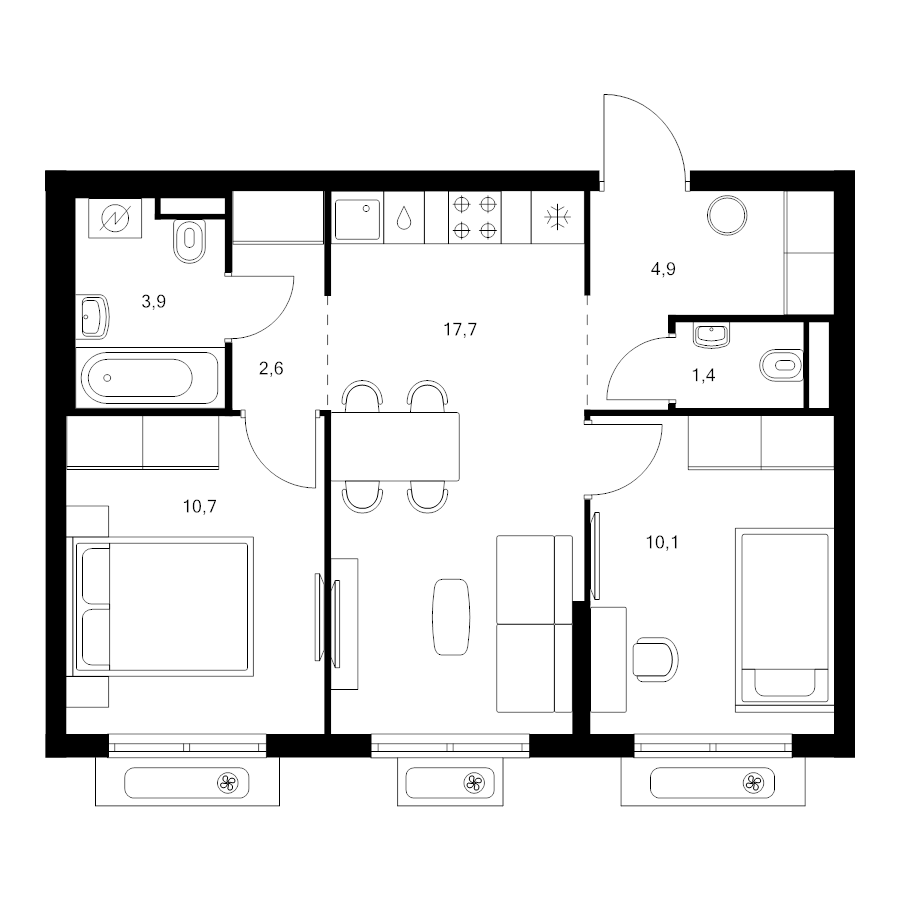 3 ккв (Евро) 51,3 м²
