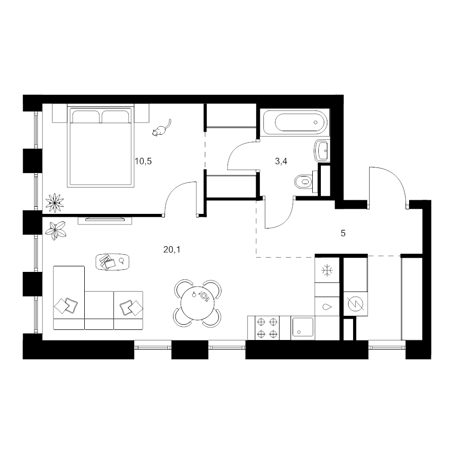 2 ккв (Евро) 45,5 м²