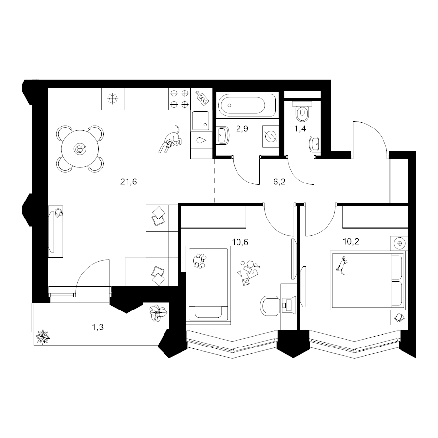 3 ккв (Евро) 54,2 м²