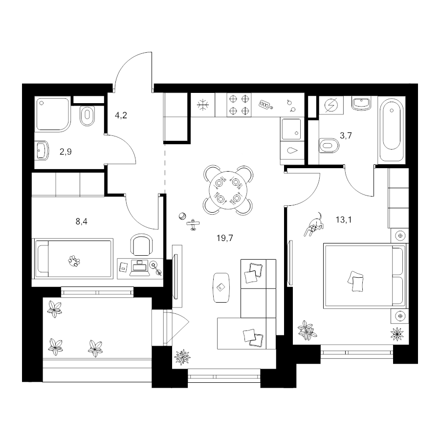 3 ккв (Евро) 53,2 м²