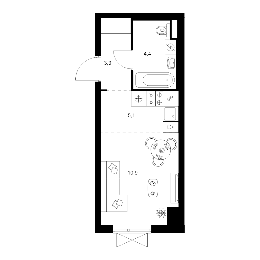 Студия 23,7 м²