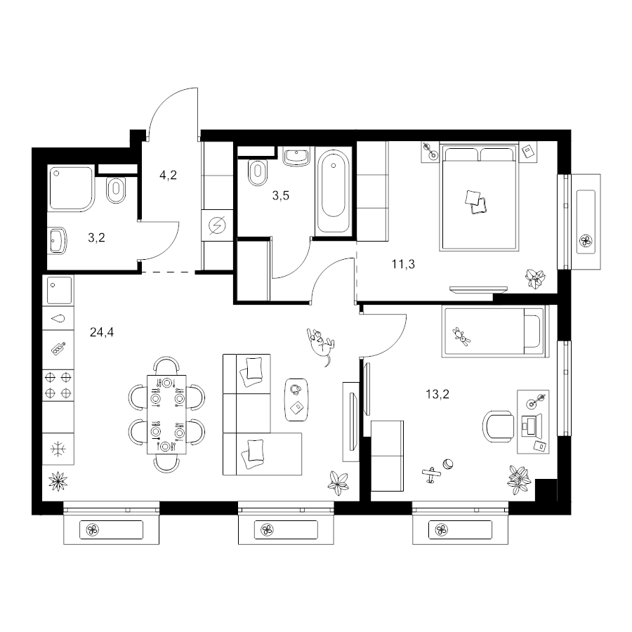 3 ккв (Евро) 62,4 м²