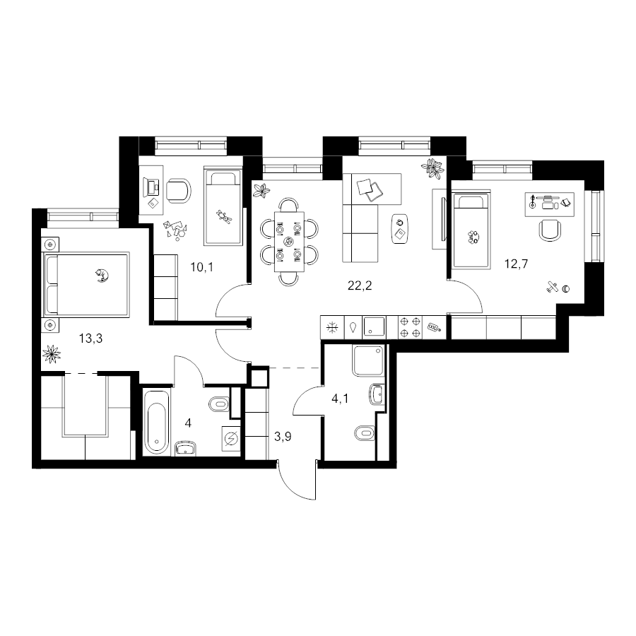 4 ккв (Евро) 75,1 м²