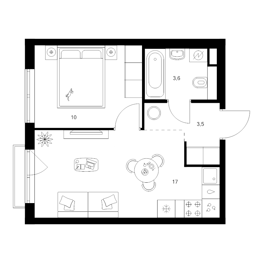 2 ккв (Евро) 34,1 м²