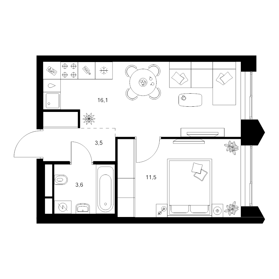 2 ккв (Евро) 34,7 м²