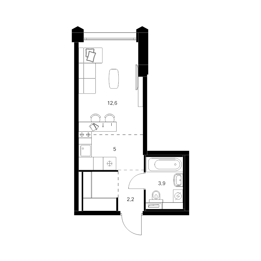 Студия 26,5 м²