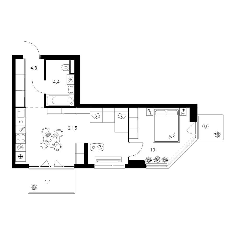 2 ккв (Евро) 42,4 м²