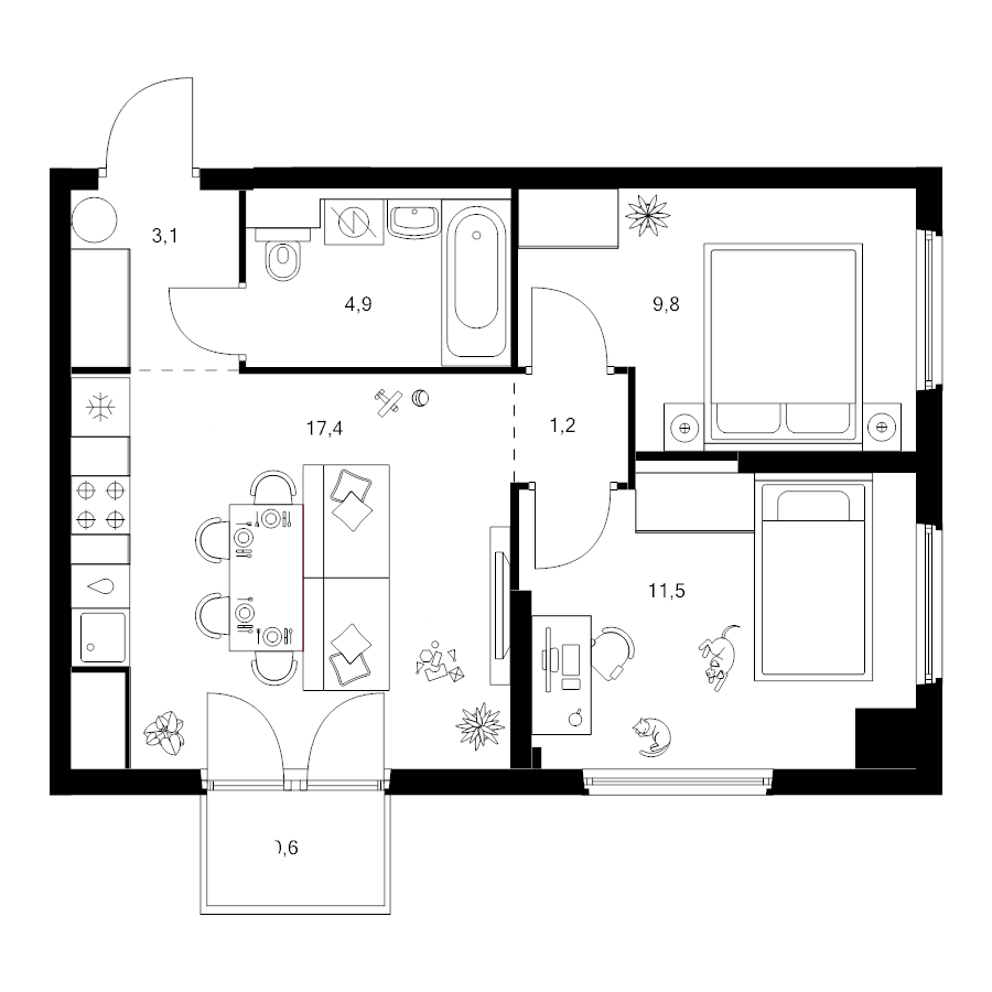 3 ккв (Евро) 48,5 м²