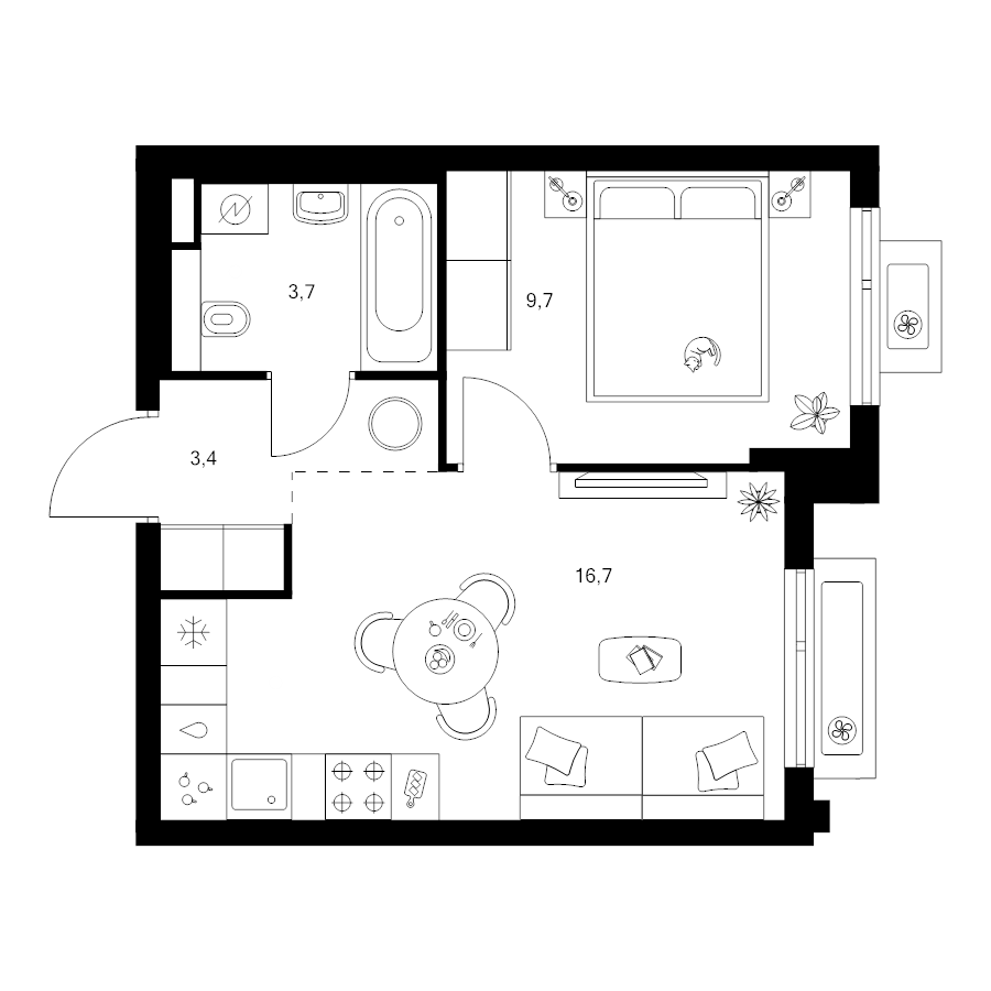 2 ккв (Евро) 33,5 м²