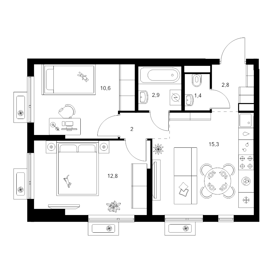 3 ккв (Евро) 47,8 м²