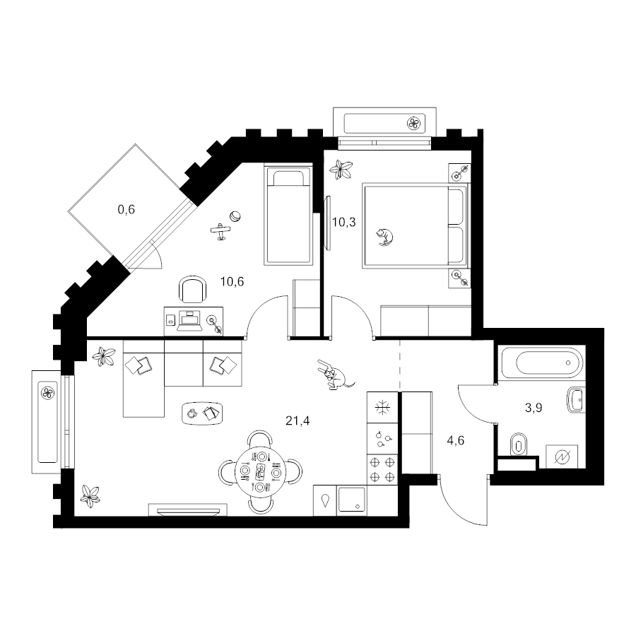 3 ккв (Евро) 51,4 м²